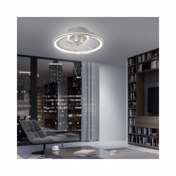 El ventilador de techo con luz de la colección Tom Plata es un modelo moderno y elegante que combina funcionalidad y estilo.