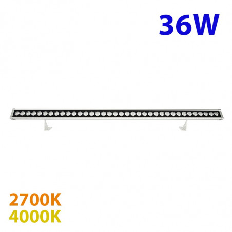 Bañador de pared LED, 36W, en acabado aluminio/negro. IP66, orientable 180º. 2700K (2.250lm), 4000K (2.750lm), regulable.