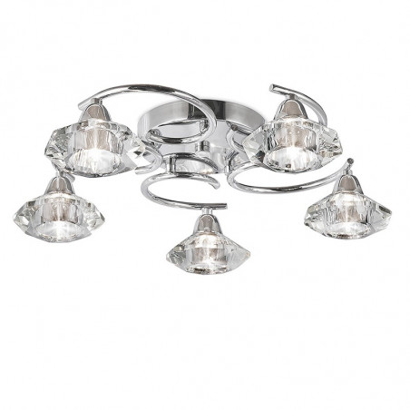 Lámpara de techo, Serie Chic, estructura metálica en acabado cromo brillo, con tulipa de cristal transparente, 5 luces.