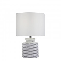 Lámpara de sobremesa, Serie Hilton, armazón de cerámica, 1 luz, con pantalla de tela en acabado blanco.