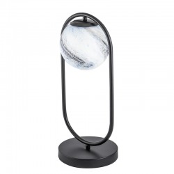 Lámpara de sobremesa, Serie Palestra, armazón metálico en acabado negro, 1 luz, con bola de cristal.